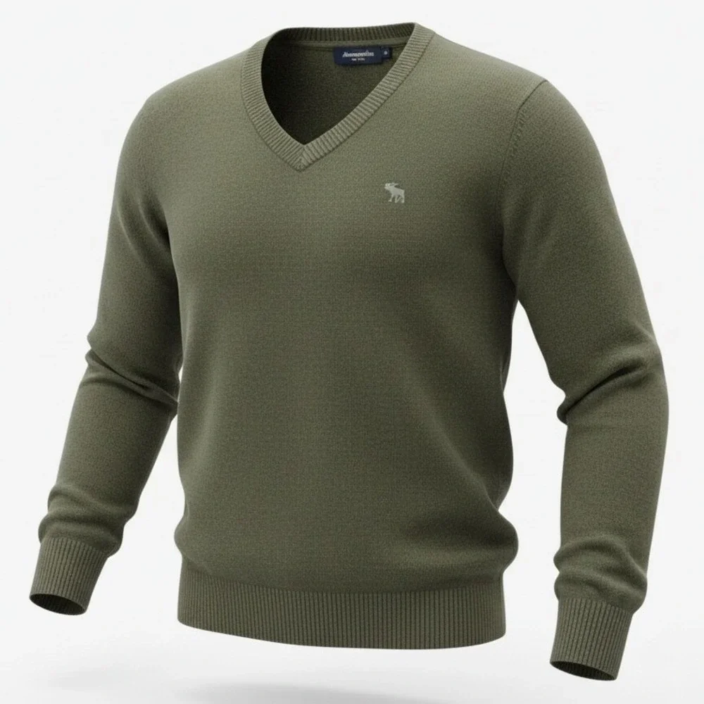 Abercrombie Fitch Mens Size M Medium V Neck Sweater Olive Green Cotton Wool‎ Y2K